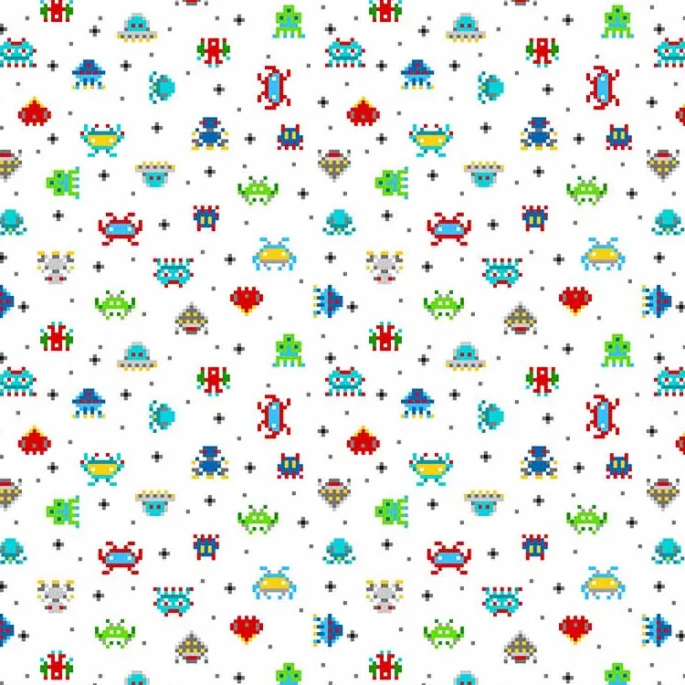 Quilting Fabric - Space Invaders on White from Gaming Zone by Northcott Studios for Northcott 24572-10