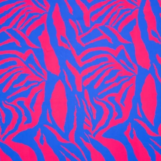 Viscose Fabric with Pink and Blue Zebra Print