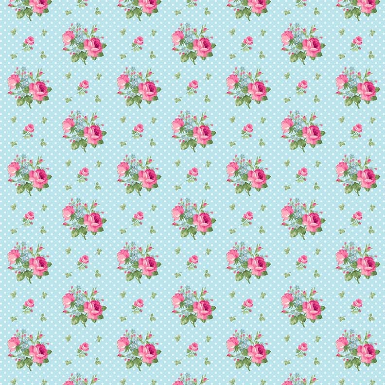 Quilting Fabric - Roses and Polkadots on Blue from Tea for Two by Northcott Studio for Northcott 24898 42