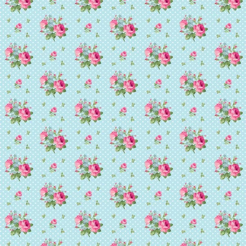 Quilting Fabric - Roses and Polkadots on Blue from Tea for Two by Northcott Studio for Northcott 24898 42