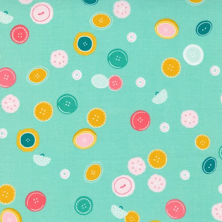 Quilting Fabric - Buttons on Turquoise from Sew Wonderful by Paper and Cloth for Moda 25113 18