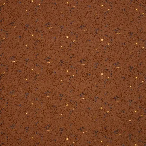 Cotton Viscose Blend Fabric with Small Birds on Caramel Brown by Fibremood