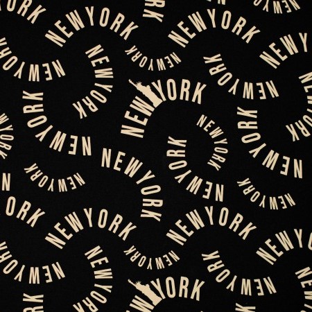 Organic Cotton Blend Sweatshirt Fabric with Cream Text New York on Black