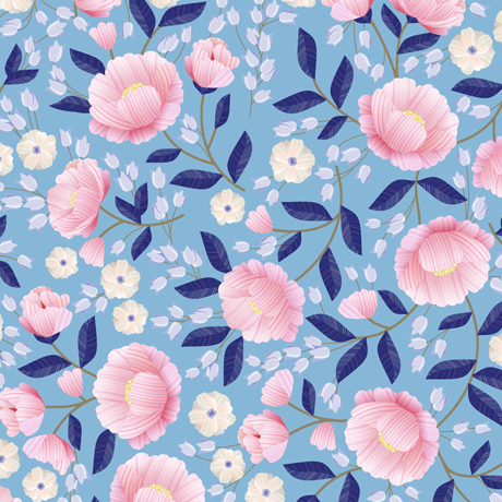 Quilting Fabric - Packed Floral on Blue from Morgan by Turnowsky for Quilting Treasures 28285 -B