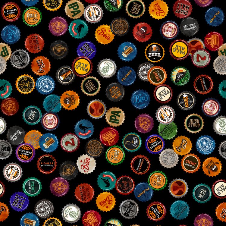 Quilting Fabric - Bottle Tops on Black from On Tap by Dan Morris for Quilting Treasures 28422J