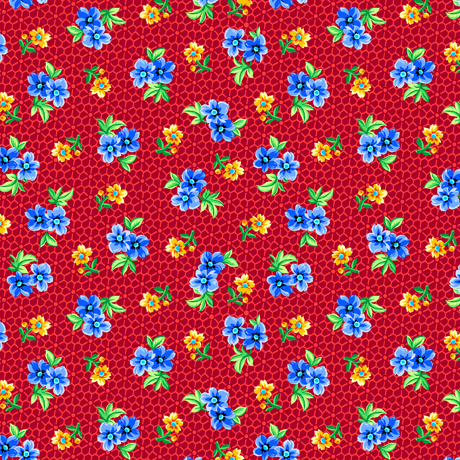 Quilting Fabric - Flowers On Red Floral Grid from Floral Cache by Quilting Treasures 28886 -R