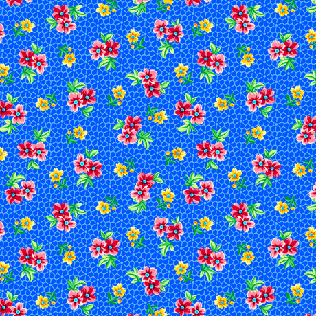 Quilting Fabric - Flowers On Blue Floral Grid from Floral Cache by Quilting Treasures 28886 -Y