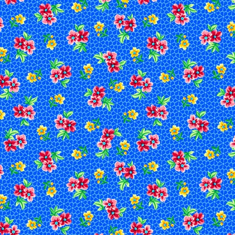 Quilting Fabric - Flowers On Blue Floral Grid from Floral Cache by Quilting Treasures 28886 -Y