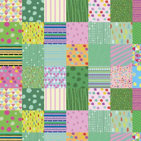 Quilting Fabric - Patchwork Squares on Green from Dapper Dachshunds by Turnowsky for Quilting Treasures 28932 -X