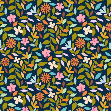 Quilting Fabric - Floral on Blue from Petal Decor by Ink & Arrow for Quilting Treasures 29101 -N