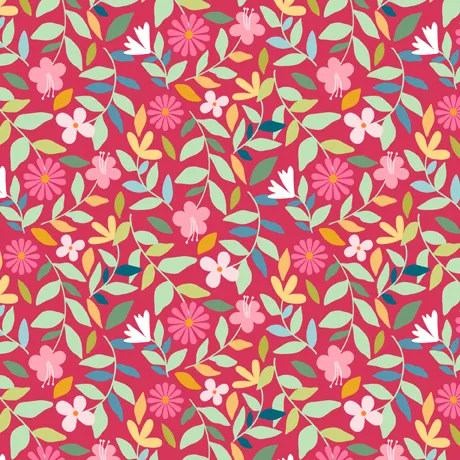 Quilting Fabric - Floral on Red from Petal Decor by Ink & Arrow for Quilting Treasures 29101-P