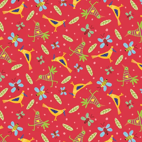  Quilting Fabric - Birds On Red from Animal Antics by Turnowsky for Quilting Treasures 29672-R