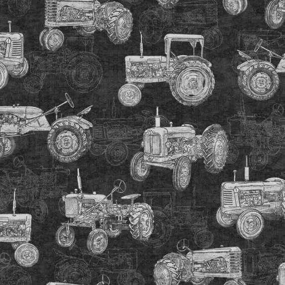 Quilting Fabric - Vintage Tractors on Black from Country Farm by Dan Morris for Quilting Treasures 29893-K