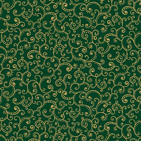 Quilting Fabric - Scrolls on Green from Poinsettia Symphony by Quilting Treasures 30300-F