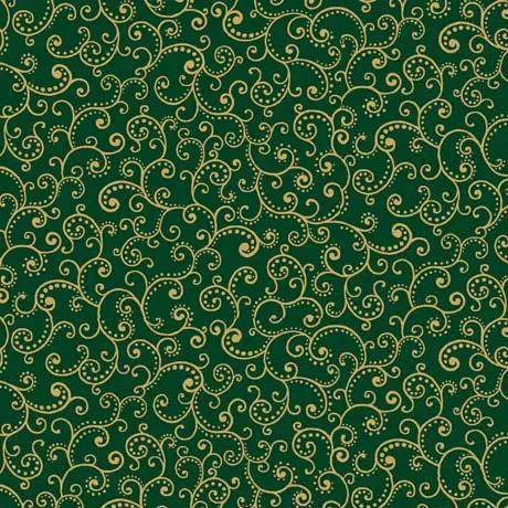 Quilting Fabric - Scrolls on Green from Poinsettia Symphony by Quilting Treasures 30300-F