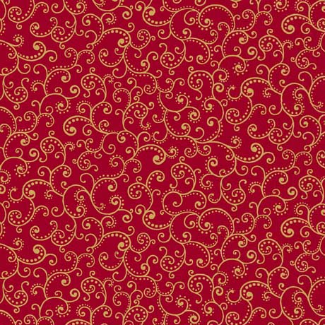 Quilting Fabric - Scrolls on Red from Poinsettia Symphony by Quilting Treasures 30300-R