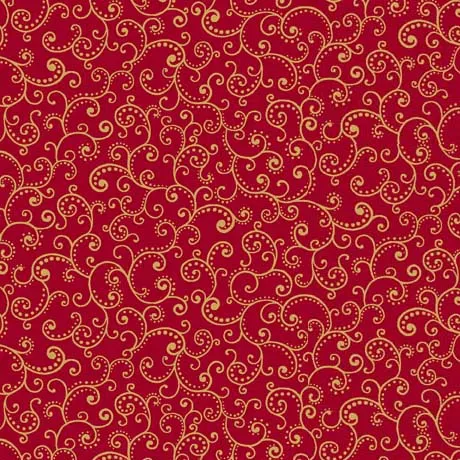 Quilting Fabric - Scrolls on Red from Poinsettia Symphony by Quilting Treasures 30300-R