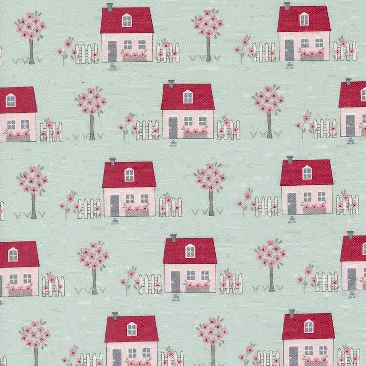 Quilting Fabric - Houses on Blue from My Summer House by Bunny Hill Designs for Moda 3040-14