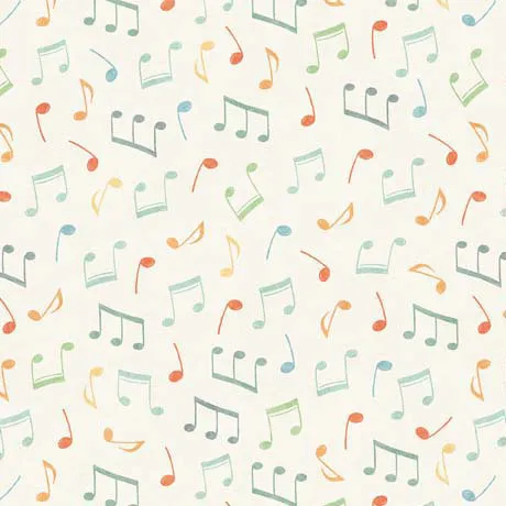 Quilting Fabric - Colourful Music Notes On Cream from Jug Band Jamboree by Morris Creative for Quilting Treasures 30526-E