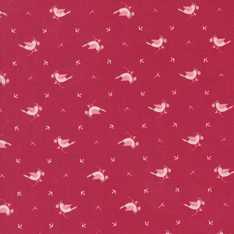 Quilting Fabric - Little Birds on Red from Hollyhocks and Roses by Bunny Hill Designs for Moda 3053 15