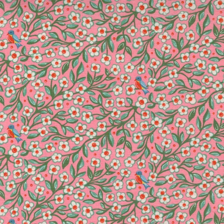 Quilting Fabric - Flower and Bird on Pink from Frankie by Basic Grey for Moda 30672 19