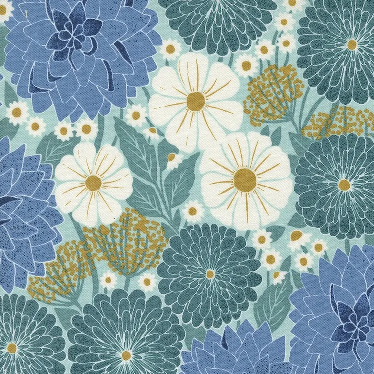 Quilting Fabric - Large Floral on Blue from Field of Flowers by Katharine Watson for Moda 3310 14