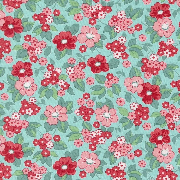 Quilting Fabric - Floral on Blue from 30's Playtime by Linzee McCray for Moda 33750-18