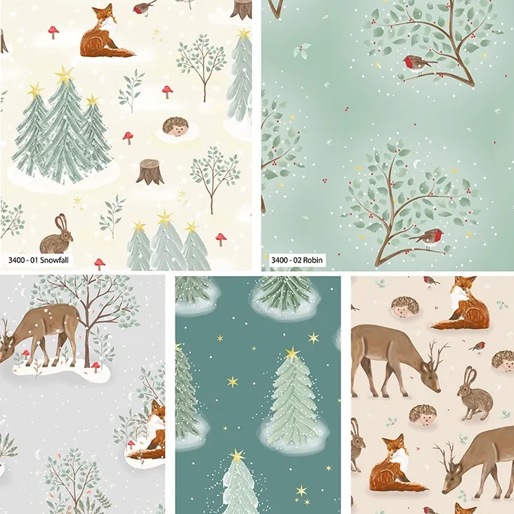 Quilting Fabric - Fat Quarter Bundle - Woodland Christmas by the Craft Cotton Company 3400-00