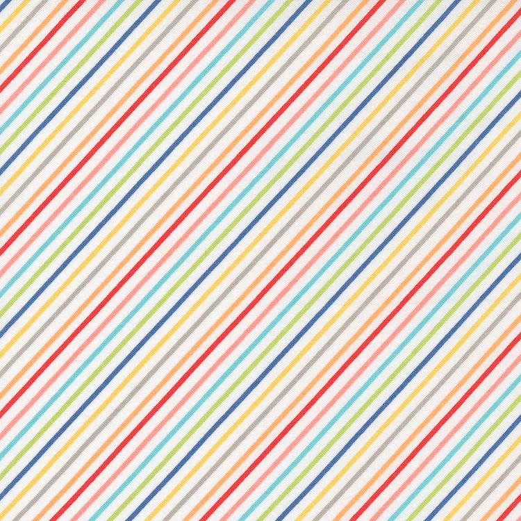 Quilting Fabric - Colourful Bias Stripes on White from Simply Delightful by Sherri and Chelsi for Moda 37646-11