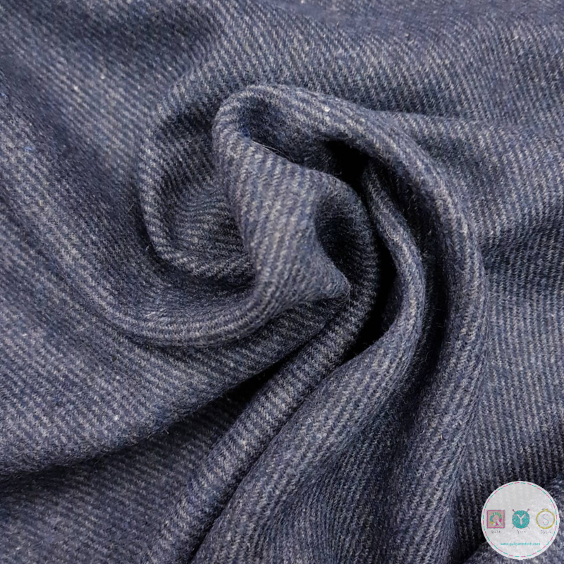 REMNANT - 1.10m - Wool Blend Coat Fabric - Navy Blue Bias Stripe ...