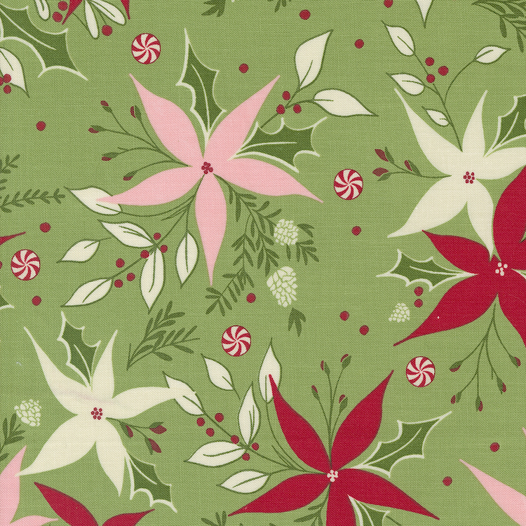 Quilting Fabric - Poinsettia on Green from Once Upon A Christmas by Sweetfire Road for Moda 43161-14