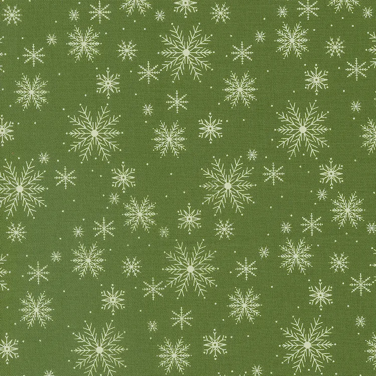 Quilting Fabric - Snowflakes on Green from Once Upon A Christmas by Sweetfire Road for Moda 43164-15