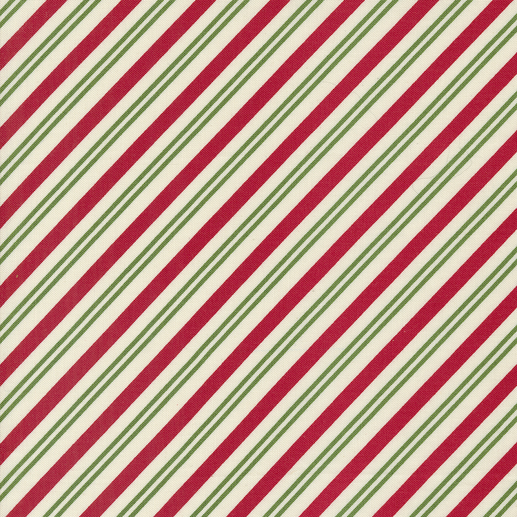 Quilting Fabric - Red and Green Bias Stripe on Off White from Once Upon A Christmas by Sweetfire Road for Moda 43166-11