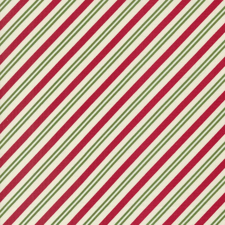 Quilting Fabric - Red and Green Bias Stripe on Off White from Once Upon A Christmas by Sweetfire Road for Moda 43166-11