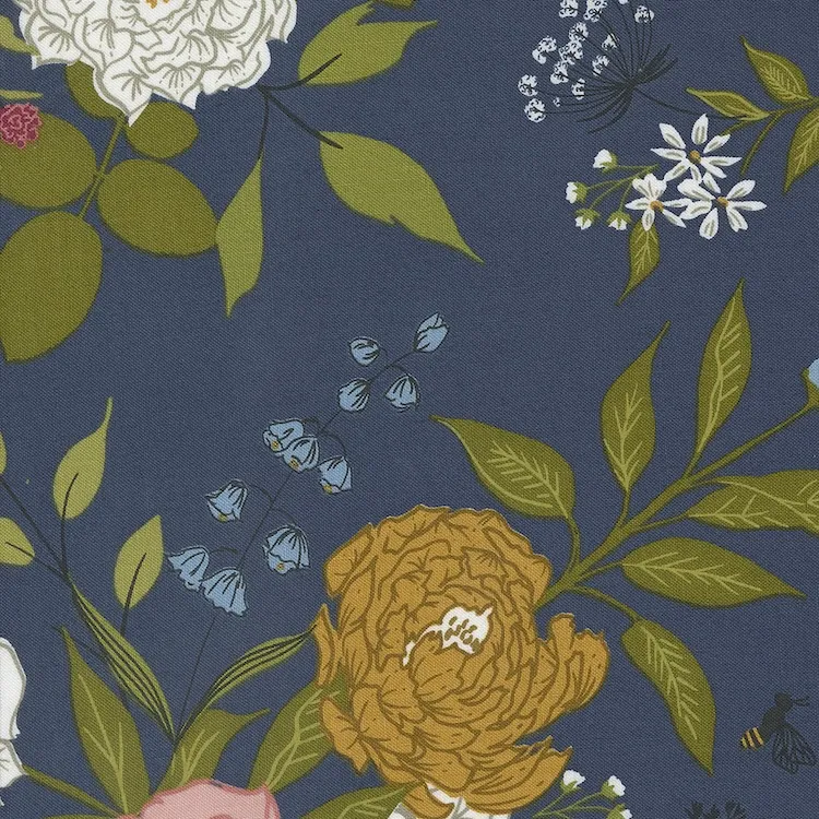 Quilting Fabric - Large Floral on Blue from Enchantment by Sweetfire Road for Moda 43170-17