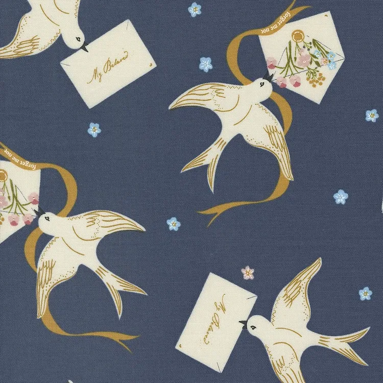 Quilting Fabric - Birds on Blue from Enchantment by Sweetfire Road for Moda 43171-17