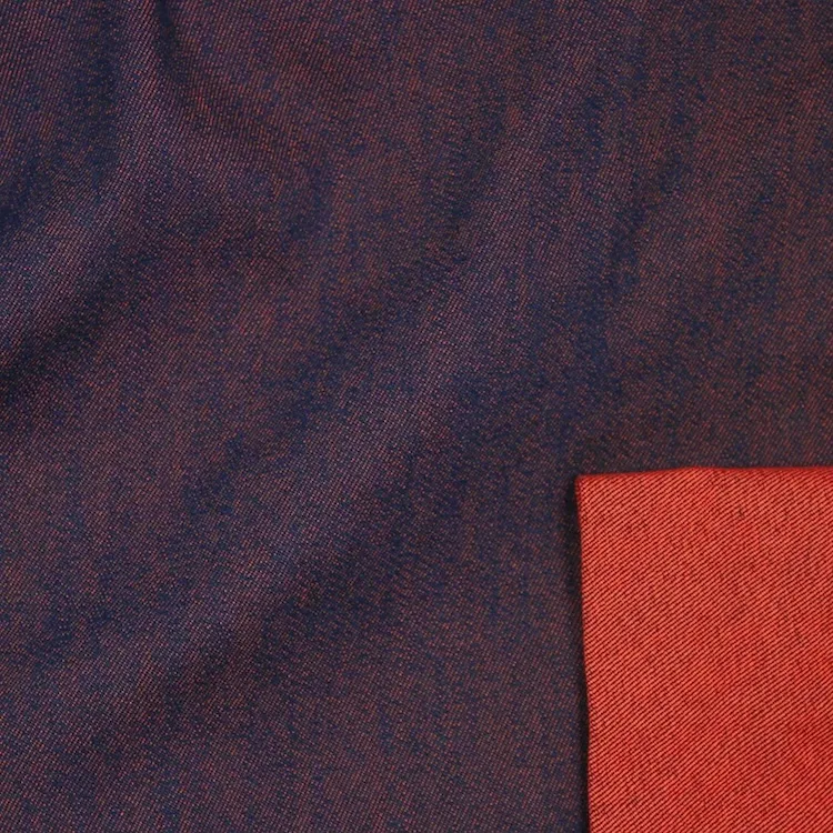 Reversible Stretch Cotton Blend Denim Fabric - Blue / Orange