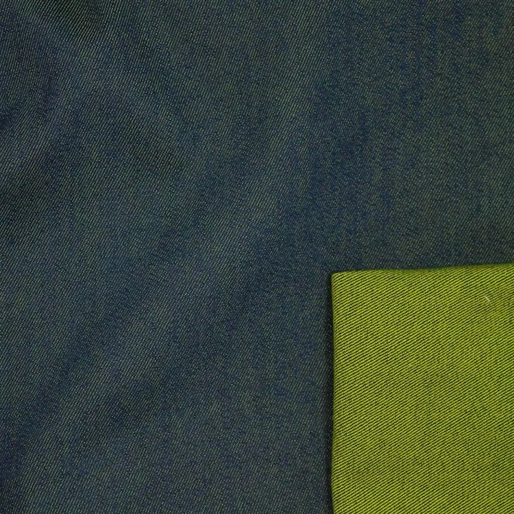 Reversible Stretch Cotton Blend Denim Fabric - Blue / Lime Green