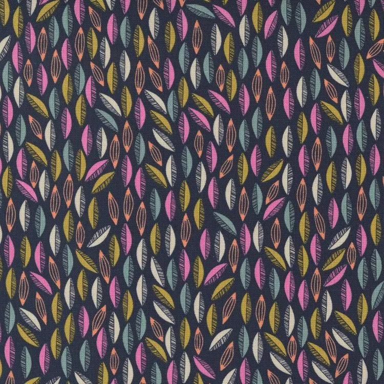 Quilting Fabric - Leaves on Dark Navy from Songbook A New Page by Fancy That Design House for Moda 45557 21