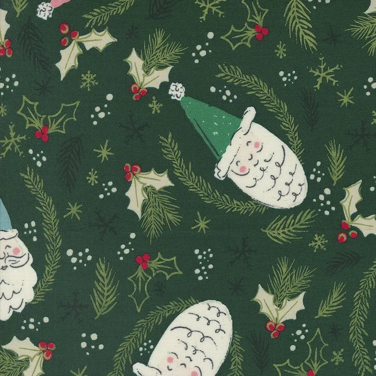 Quilting Fabric - Santas on Green from Cozy Wonderland by Fancy That Design House for Moda 45590-23