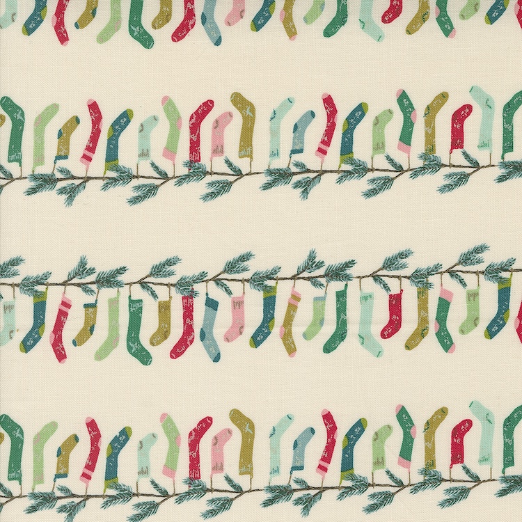 Quilting Fabric - Hanging Stockings on Natural from Cozy Wonderland by Fancy That Design House for Moda 45592-11