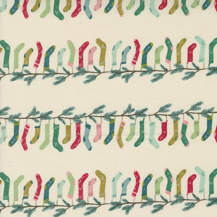 Quilting Fabric - Hanging Stockings on Natural from Cozy Wonderland by Fancy That Design House for Moda 45592-11