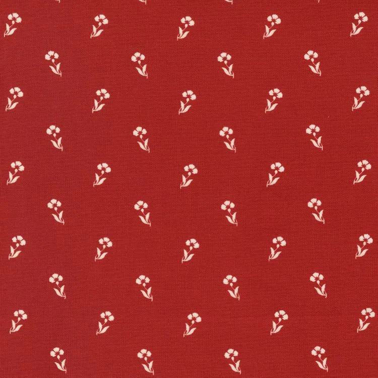 Quilting Fabric - White Flower Silhouette on Red from Red and White Gatherings by Primitive Gatherings for Moda 49193 13