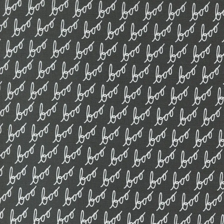 Quilting Fabric - Halloween Boo Text on Black from Hey Boo! by Lella Boutique for Moda 5212-16