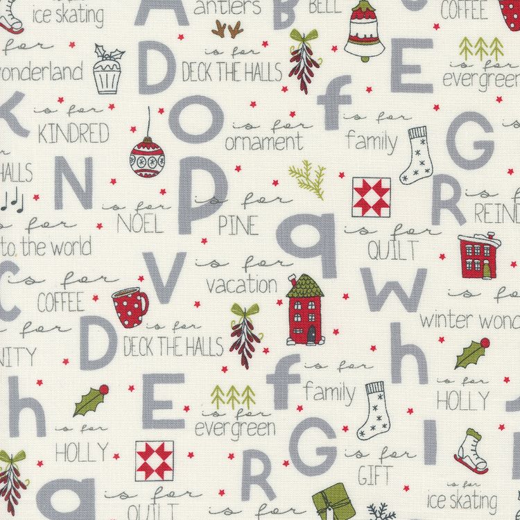 Quilting Fabric - Christmas Words on Vanilla Off White from On Dasher by Sweetwater for Moda 55660-11