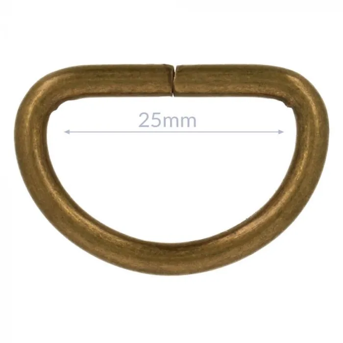 Bag Making - D Ring 25mm in Antique Brass (2 per pack)