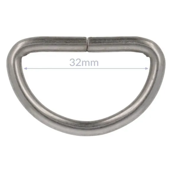 Bag Making - D Ring 32mm in Distressed Silver (2 per pack)