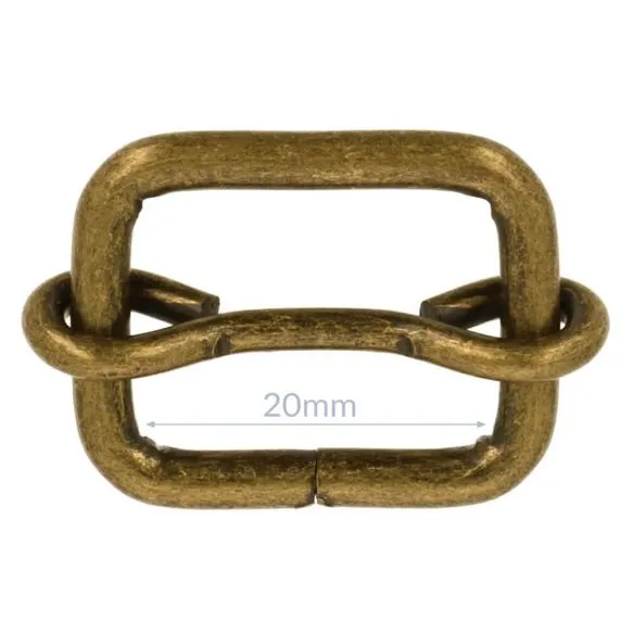 Bag Making - Adjustable Slider 20mm in Antique Brass (2 per pack)