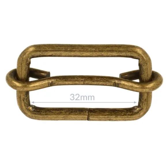 Bag Making - Adjustable Slider 32mm in Antique Brass (2 per pack)