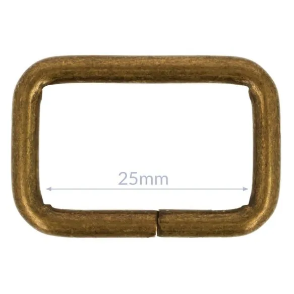 Bag Making - Rectangular Ring 25mm in Antique Brass (2 per pack)